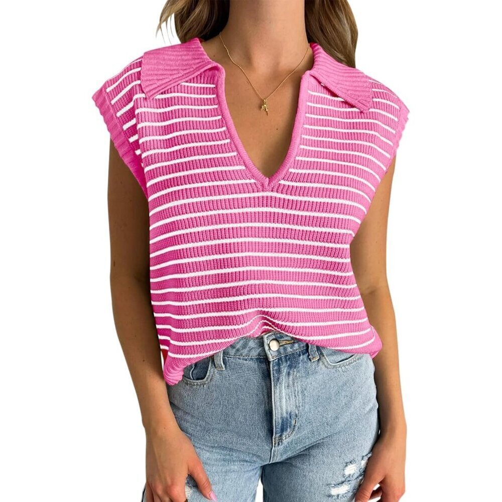 Women Sweater Vest V Neck Cap Sleeve Summer Spring Knit Top S-2XL